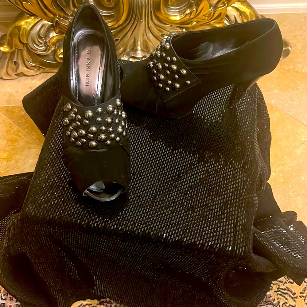 Gianni Bini black suede w/pewter studs. SIze 8 Foot injury-can’t wear